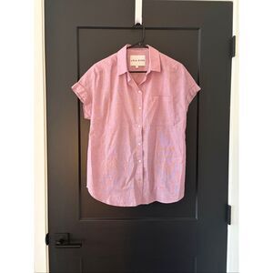 Lola River Pink Cotton Button Down Tunic Short Sleeve Boxy Fit Top Size S
